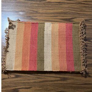 Woven tan orange green red striped placemats set of four